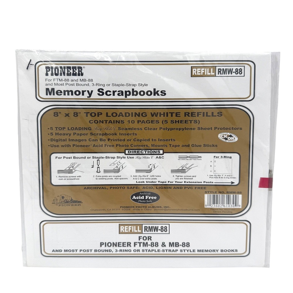 Vintage Pioneer 8x8 Scrapbook Refill Pages RMW-88 Top Loading Memory Book Insert